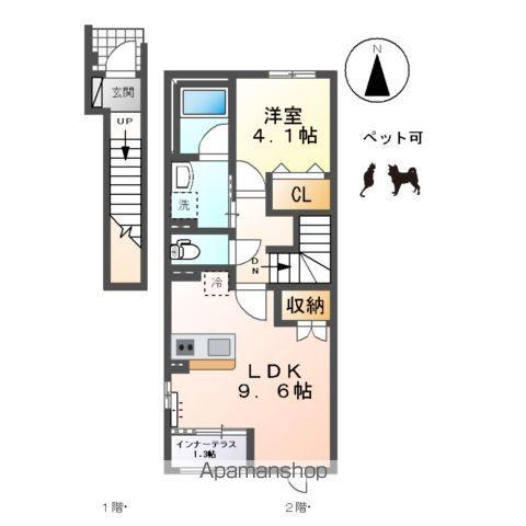コンフォール門間B(1LDK/2階)の間取り写真