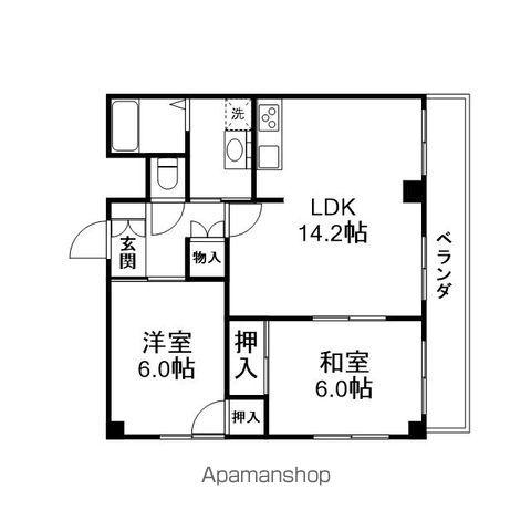 ソシエール大津(2LDK/4階)の間取り写真