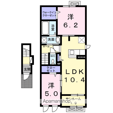 山鉄フラワー長井線 南陽市役所駅 徒歩4分 2階建 築6年(2LDK/2階)の間取り写真