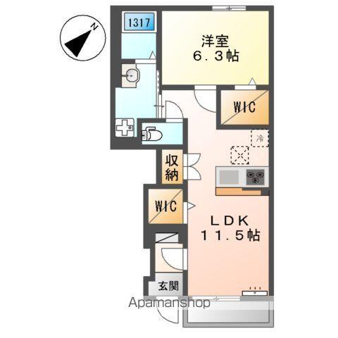 ラ・カシェット(1LDK/1階)の間取り写真