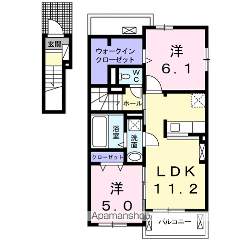 カーサ八万 Ⅱ(2LDK/2階)の間取り写真