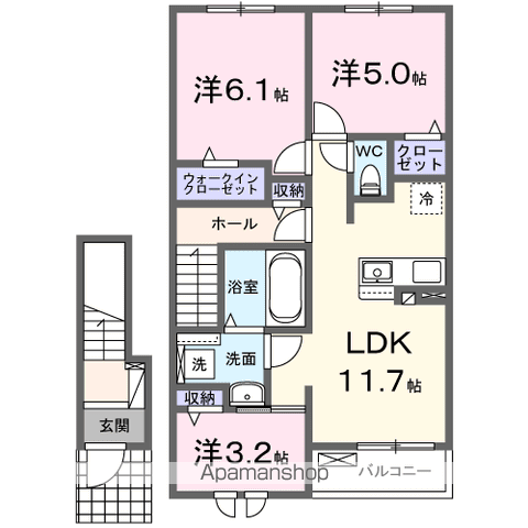 ペンサミエント(3LDK/2階)の間取り写真