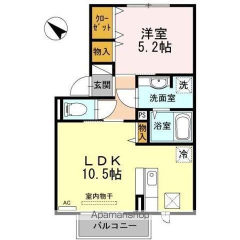 セジュール上ノ山Ⅱ(1LDK/1階)の間取り写真