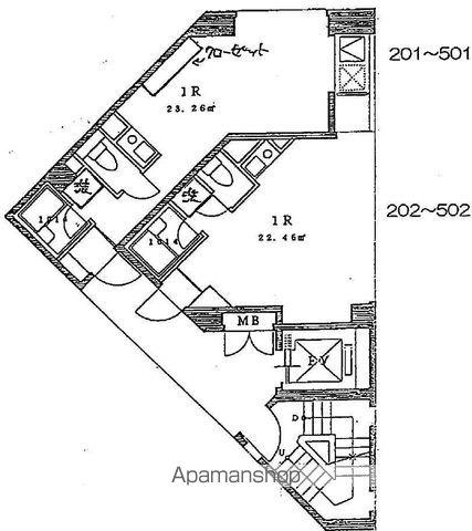 スリーエス国立(ワンルーム/2階)の間取り写真
