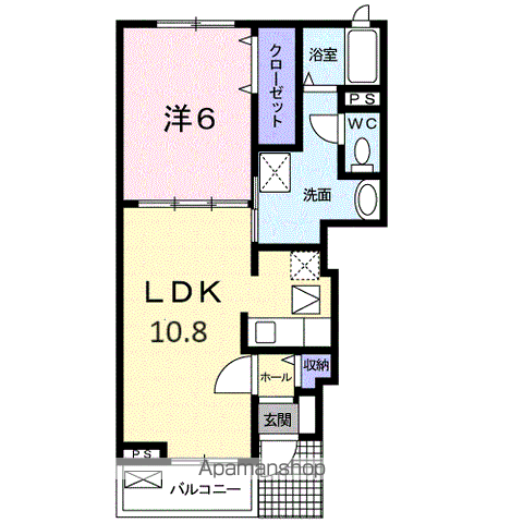 パイン ヒル(1LDK/1階)の間取り写真