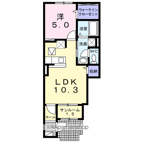 トランスミットⅢ(1LDK/1階)の間取り写真