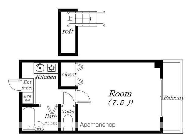 ノースウイング(1K/2階)の間取り写真