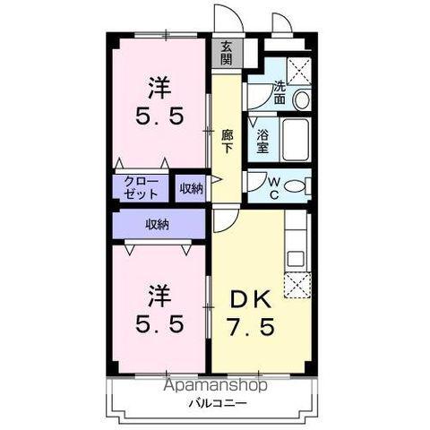 ルレーブ・ロイヤル(2DK/2階)の間取り写真