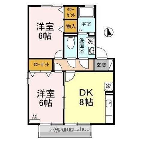 セジュールウィルモアB(2DK/2階)の間取り写真