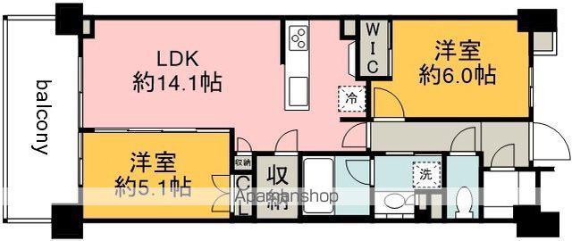 アトラスシティ千歳烏山グランスイート風ノ棟(2LDK/4階)の間取り写真