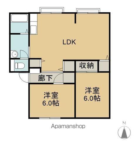 サンビレッジ八番街A(2LDK/1階)の間取り写真
