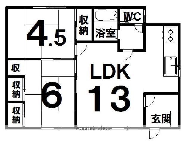 根室本線 帯広駅 バス乗車時間:14分 西9条北4丁目バス停で下車 徒歩32分 1階建 築58年(2LDK)の間取り写真
