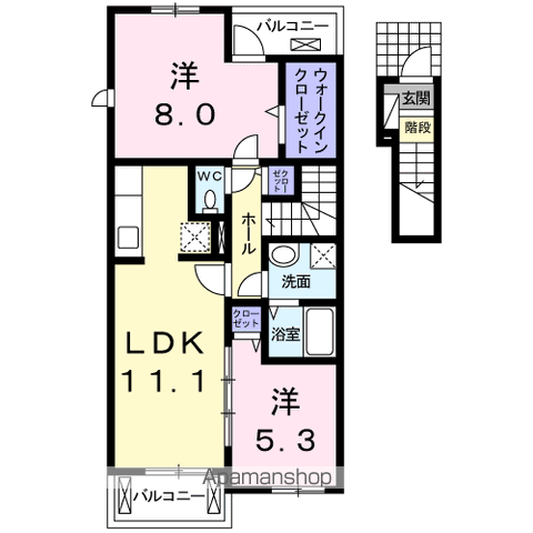 ヴィラ・ハナミズキⅡ(2LDK/2階)の間取り写真