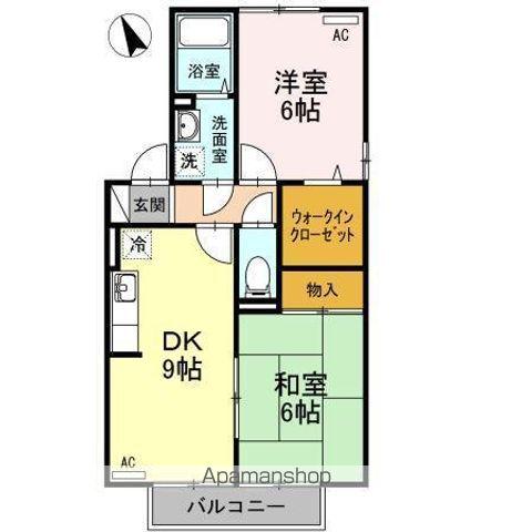 カメリアハイツ B棟(2DK/2階)の間取り写真