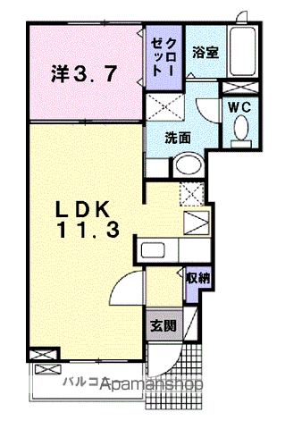スプリングヤード(1LDK/1階)の間取り写真