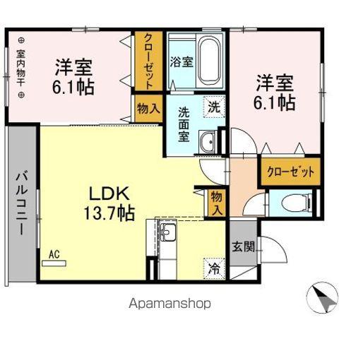 ベルコモンズ森合(2LDK/3階)の間取り写真