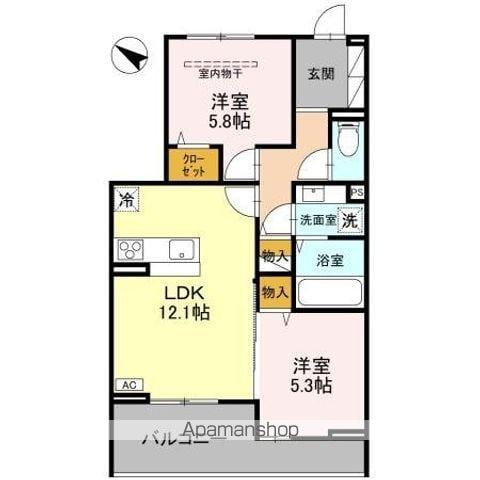 D-ROOM八幡町(2LDK/3階)の間取り写真