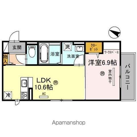 東海道本線 近江八幡駅 バス乗車時間:6分 若松町バス停で下車 徒歩4分 3階建 築3年(1LDK/2階)の間取り写真