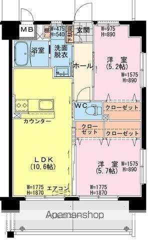 延岡・北小路YMマンション(2LDK/5階)の間取り写真