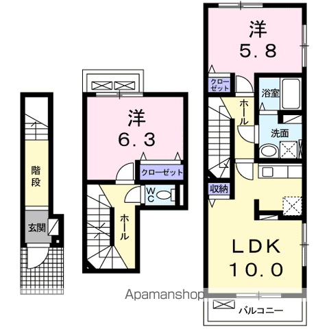 ウエストビレッジ Ⅱ(2LDK/2階)の間取り写真