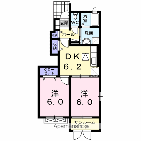 カーサ フェリーチェ2(2DK/1階)の間取り写真