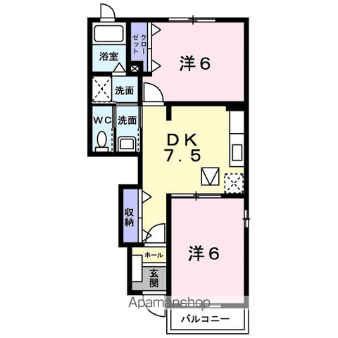 アクティ北鴨ⅡB(2DK/1階)の間取り写真