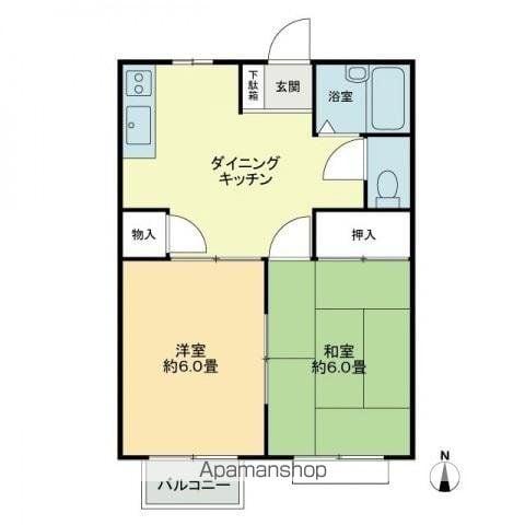 フォブール古高松(2DK/1階)の間取り写真