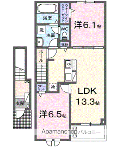 ディオピーノⅡ(2LDK/2階)の間取り写真