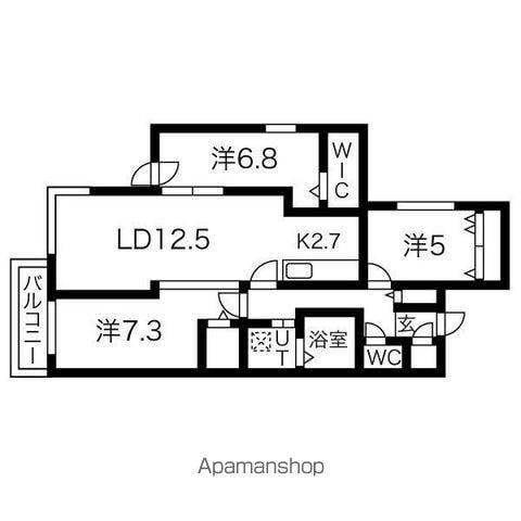 ヴォーネン山鼻ウエスト(3LDK/4階)の間取り写真