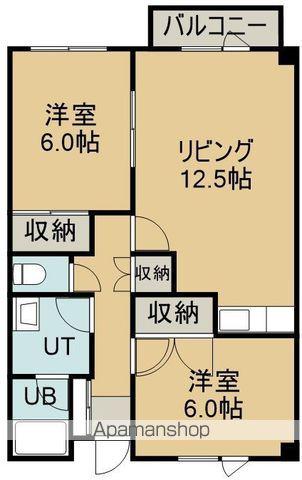 函館市電本線湯川線 柏木町駅 徒歩11分 3階建 築33年(2LDK/3階)の間取り写真