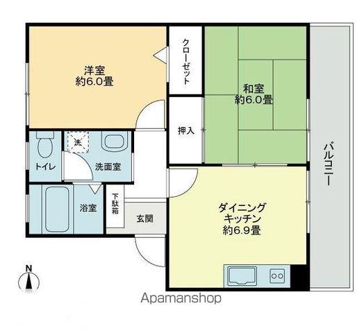 フォブール新居(2DK/3階)の間取り写真
