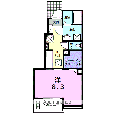 アルシオーネⅡ(1K/1階)の間取り写真