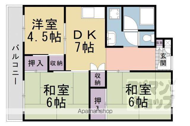 洛西北福西市営(3DK/4階)の間取り写真
