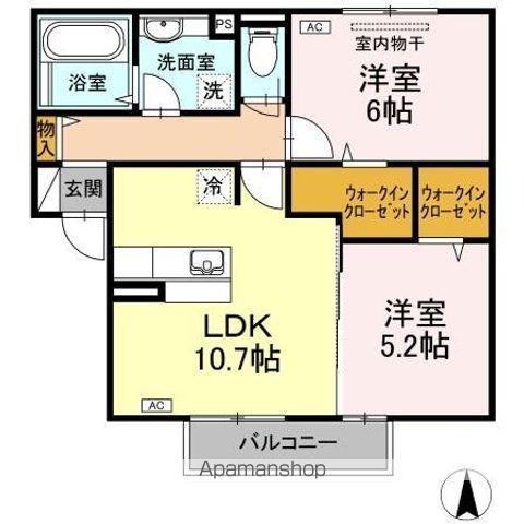 フェリーチェA棟(2LDK/2階)の間取り写真
