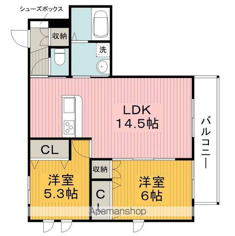 ラフェリオ宮山(2LDK/2階)の間取り写真