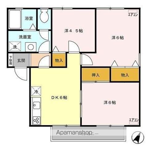 ロータスヴィレッジ B(3DK/1階)の間取り写真