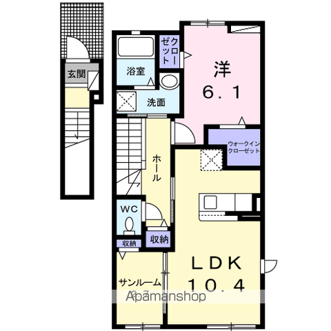 シーズンヴィヴァーチェM(1LDK/2階)の間取り写真