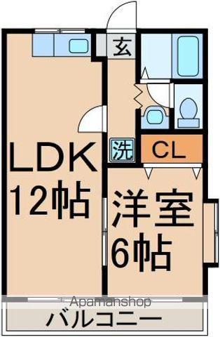 ピューラ城ヶ崎A棟(1LDK/2階)の間取り写真