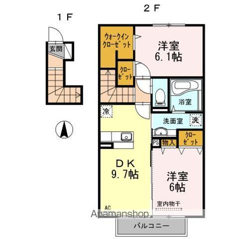 セジュール城山Ⅲ(2DK/2階)の間取り写真