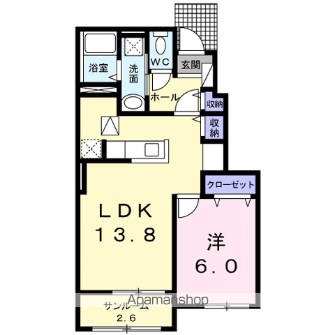 フォルシュ近見B(1LDK/1階)の間取り写真