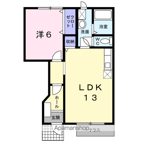 アルカサール幸 B棟(1LDK/1階)の間取り写真