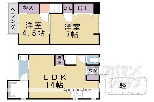 京都市東西線 椥辻駅 徒歩23分 2階建 築55年(2LDK)の間取り写真