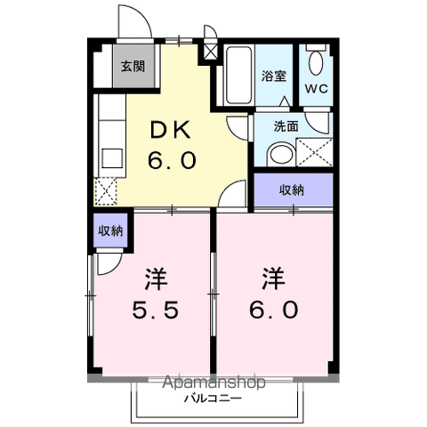 メゾンオンソレイエ(2DK/1階)の間取り写真