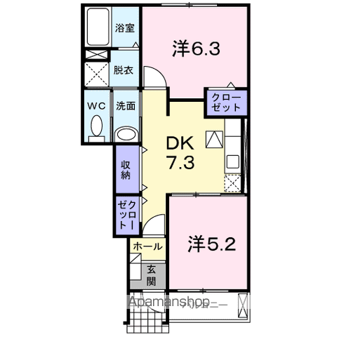 ソレイユ山本Ⅰ(2DK/1階)の間取り写真