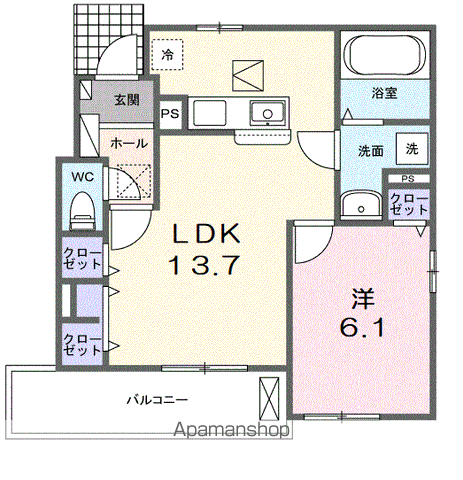 ピエラⅠ(1LDK/1階)の間取り写真