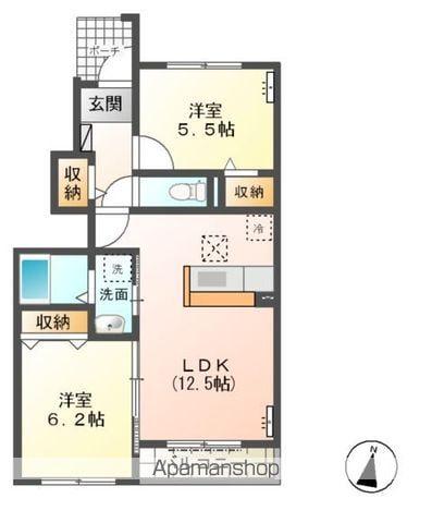 高尾崎 NEW TOWN LA・TERRE D(2LDK/1階)の間取り写真