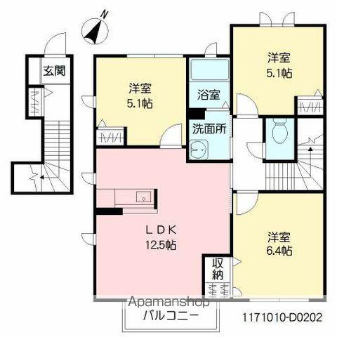 サンモールコリーヌ D棟(3LDK/2階)の間取り写真