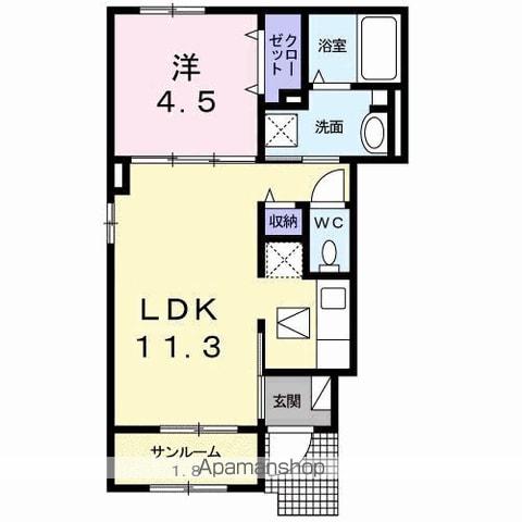 シエロ・ガーデン今治 B(1LDK/1階)の間取り写真