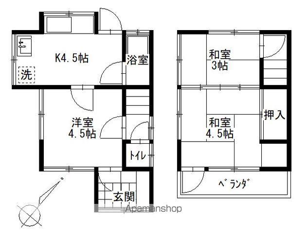 山陽本線 福山駅 徒歩69分 2階建 築55年(3K)の間取り写真
