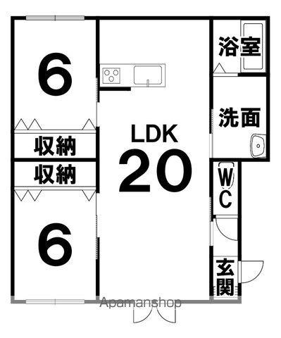 西8北4 A棟(2LDK/1階)の間取り写真
